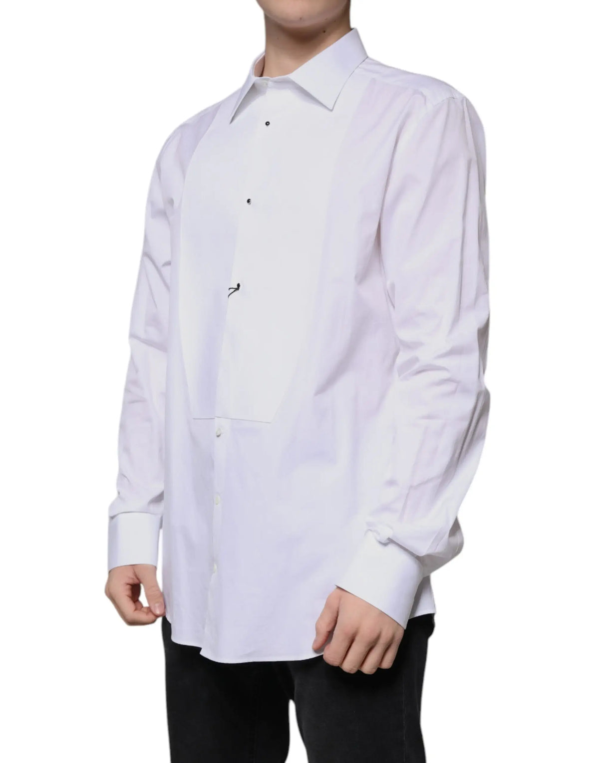 Chemise formelle en coton popeline blanche dolce gabbana avec boutons noirs et tissage texturé subtil