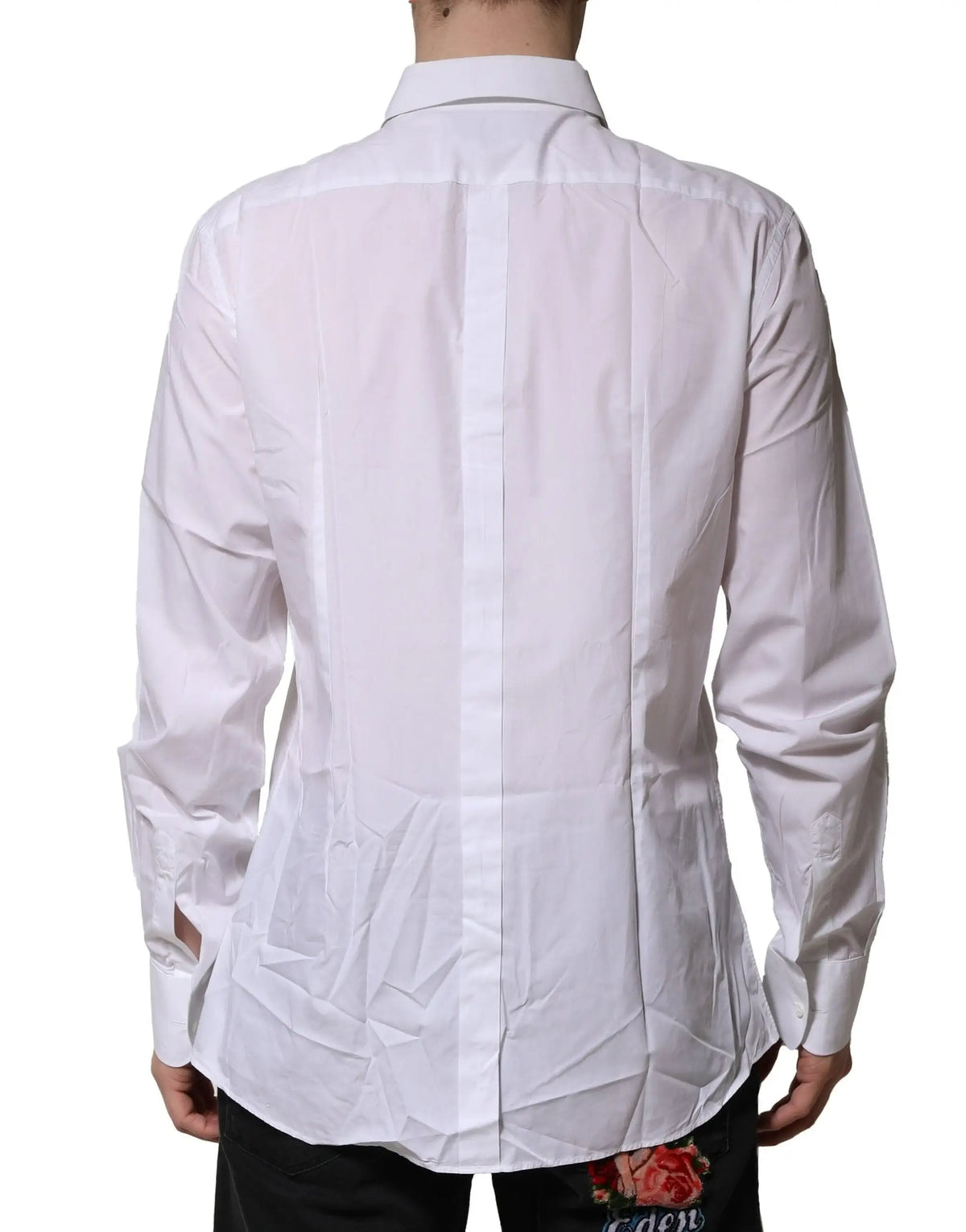 Chemise formelle blanche en popeline de coton dolce & gabbana avec col classique et plis subtils au dos