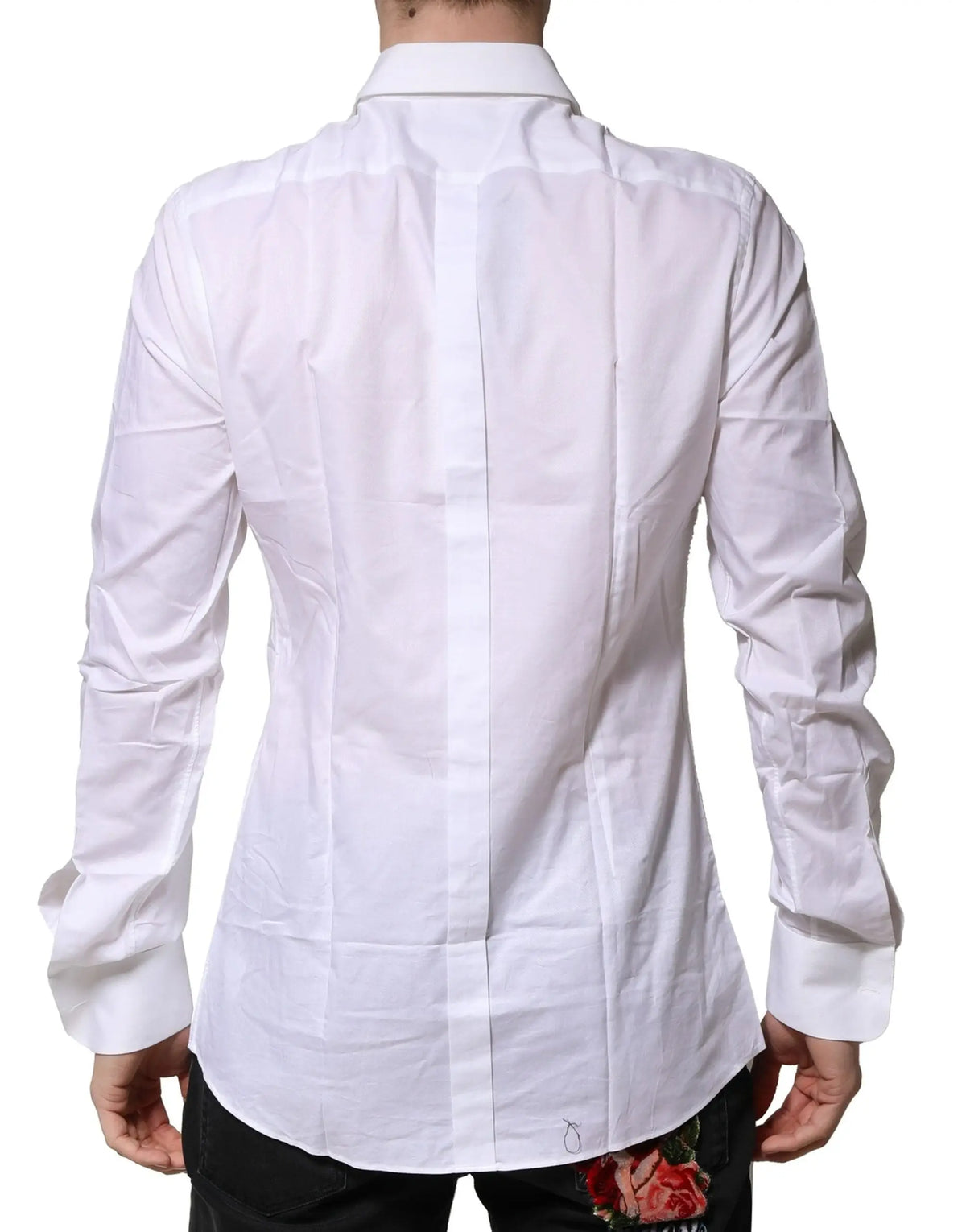 Chemise blanche pour homme dolce gabbana en popeline de coton avec col net et plis subtils au dos