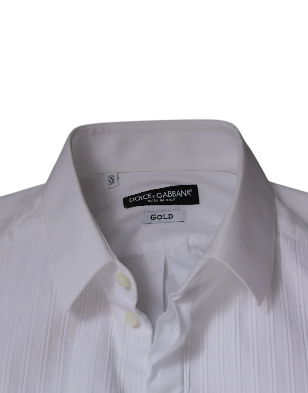 Chemise homme formelle dolce & gabbana blanche en popeline de coton avec texture plissée subtile et boutons dorés
