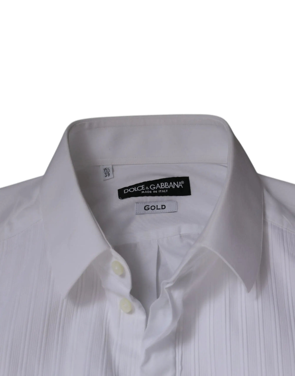 Chemise homme formelle dolce & gabbana blanche en popeline de coton avec texture plissée subtile et boutons dorés