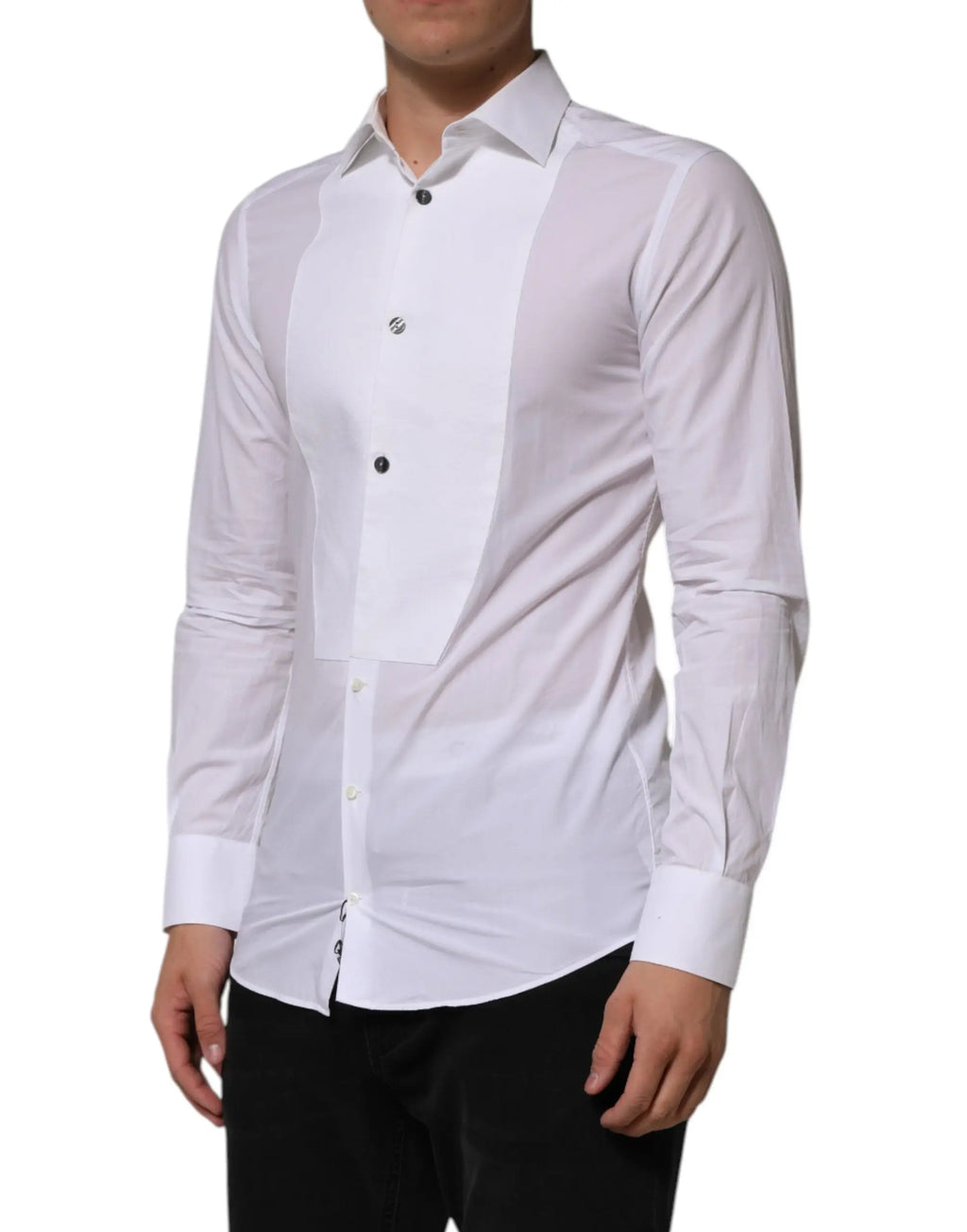 Chemise blanche pour homme dolce gabbana en popeline de coton avec boutons noirs contrastants et coupe ajustée