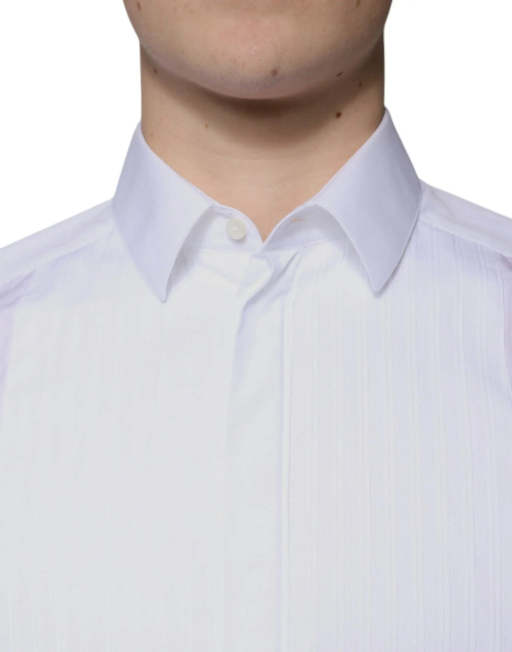 Chemise blanche dolce & gabbana en popeline de coton avec texture côtelée verticale et col pointu classique pour homme