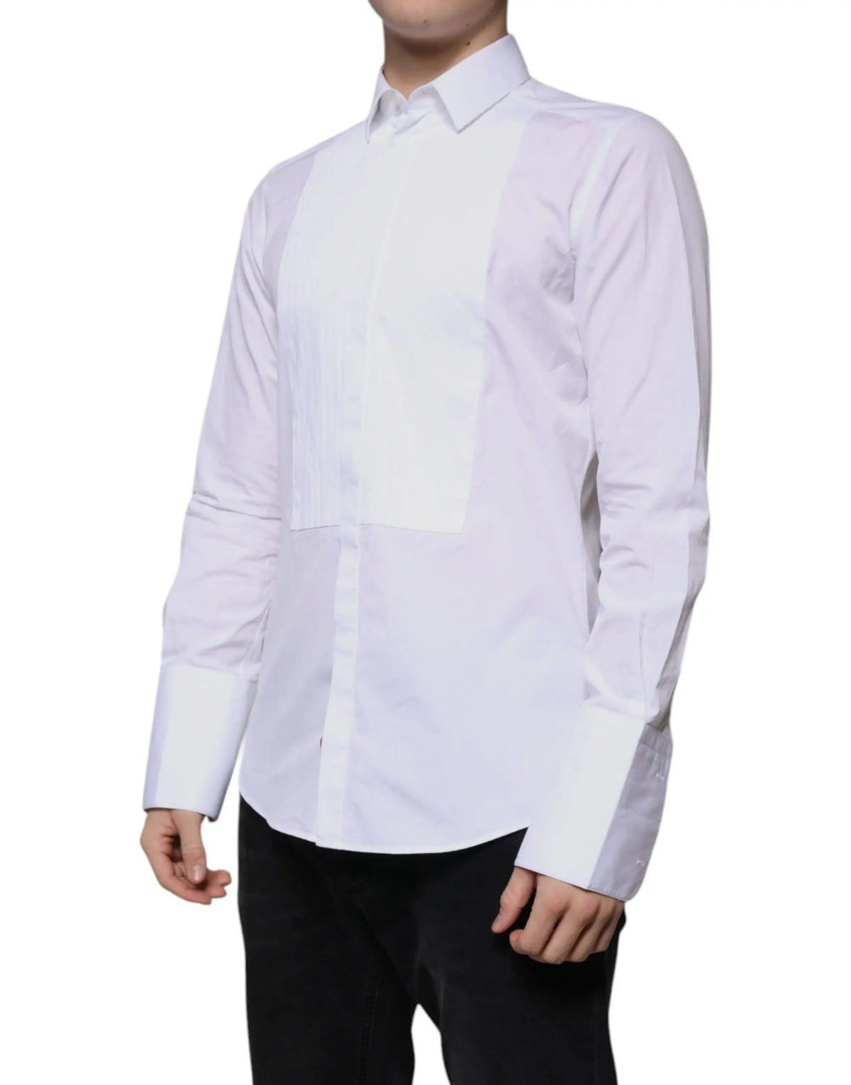 Chemise homme formelle dolce & gabbana blanche en popeline de coton avec panneau contrastant et poignets boutonnés
