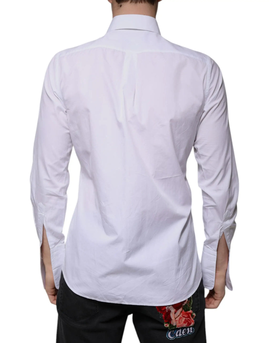 Chemise blanche à manches longues dolce gabbana en popeline de coton avec col net et plis subtils au dos