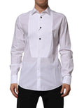 Chemise formelle dolce & gabbana homme en popeline de coton blanche style tuxedo avec boutons noirs et panneau avant contrasté