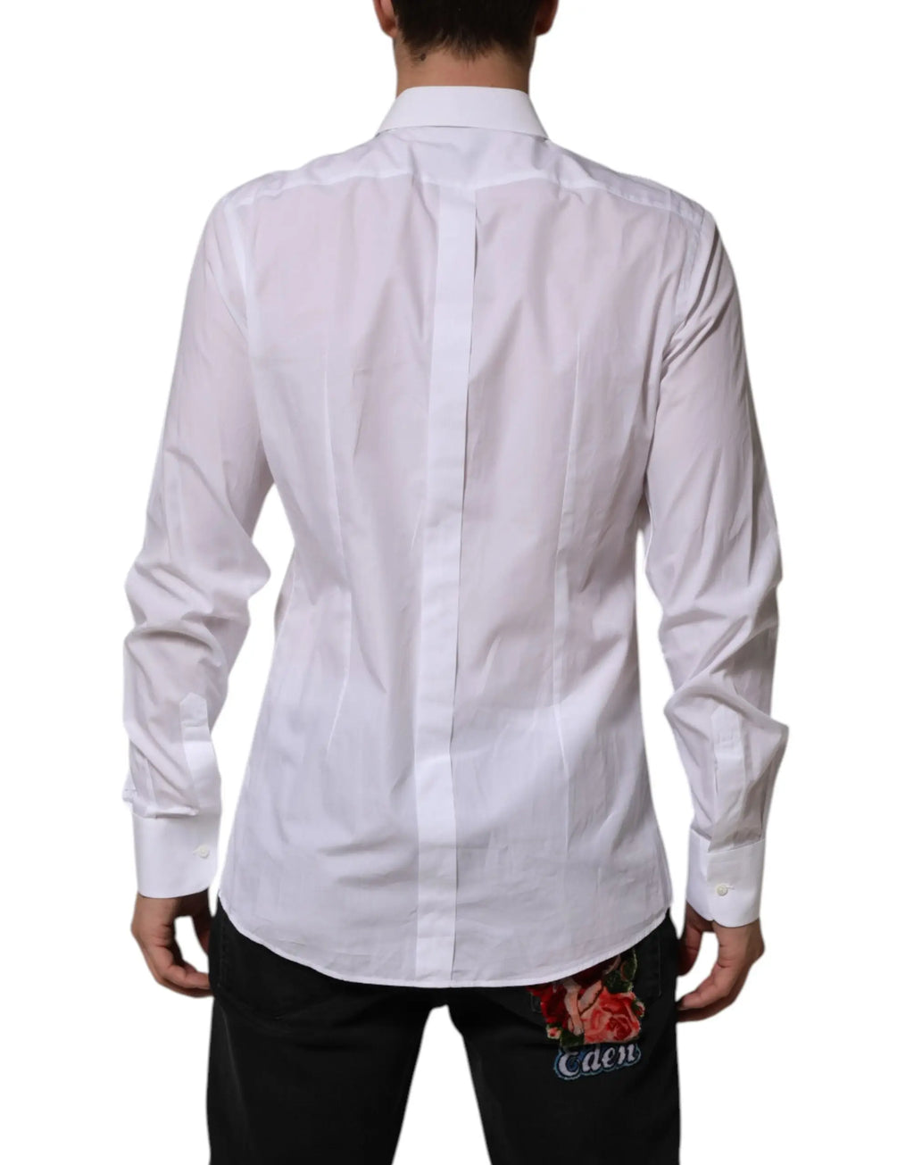 Chemise homme blanche dolce & gabbana en coton popeline avec manche longue et couture centrale au dos