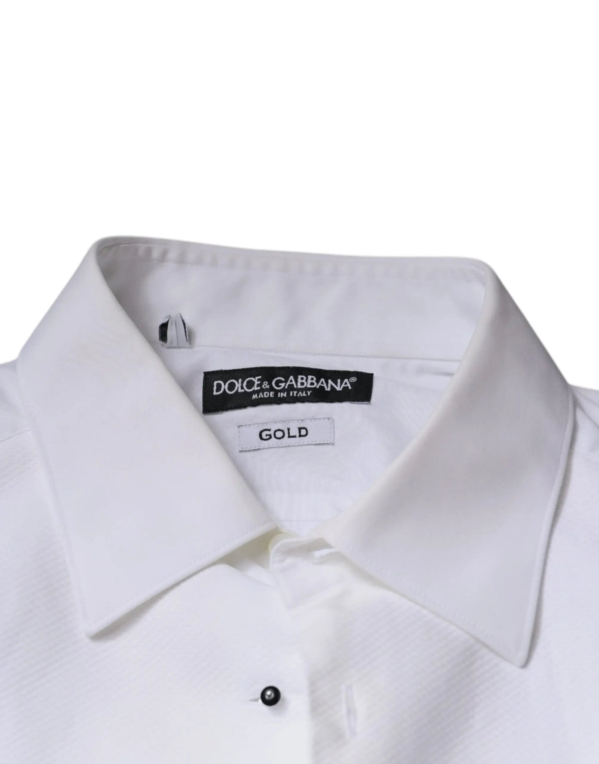 Chemise blanche dolce & gabbana homme en popeline de coton avec col net et étiquette dorée pour occasions formelles