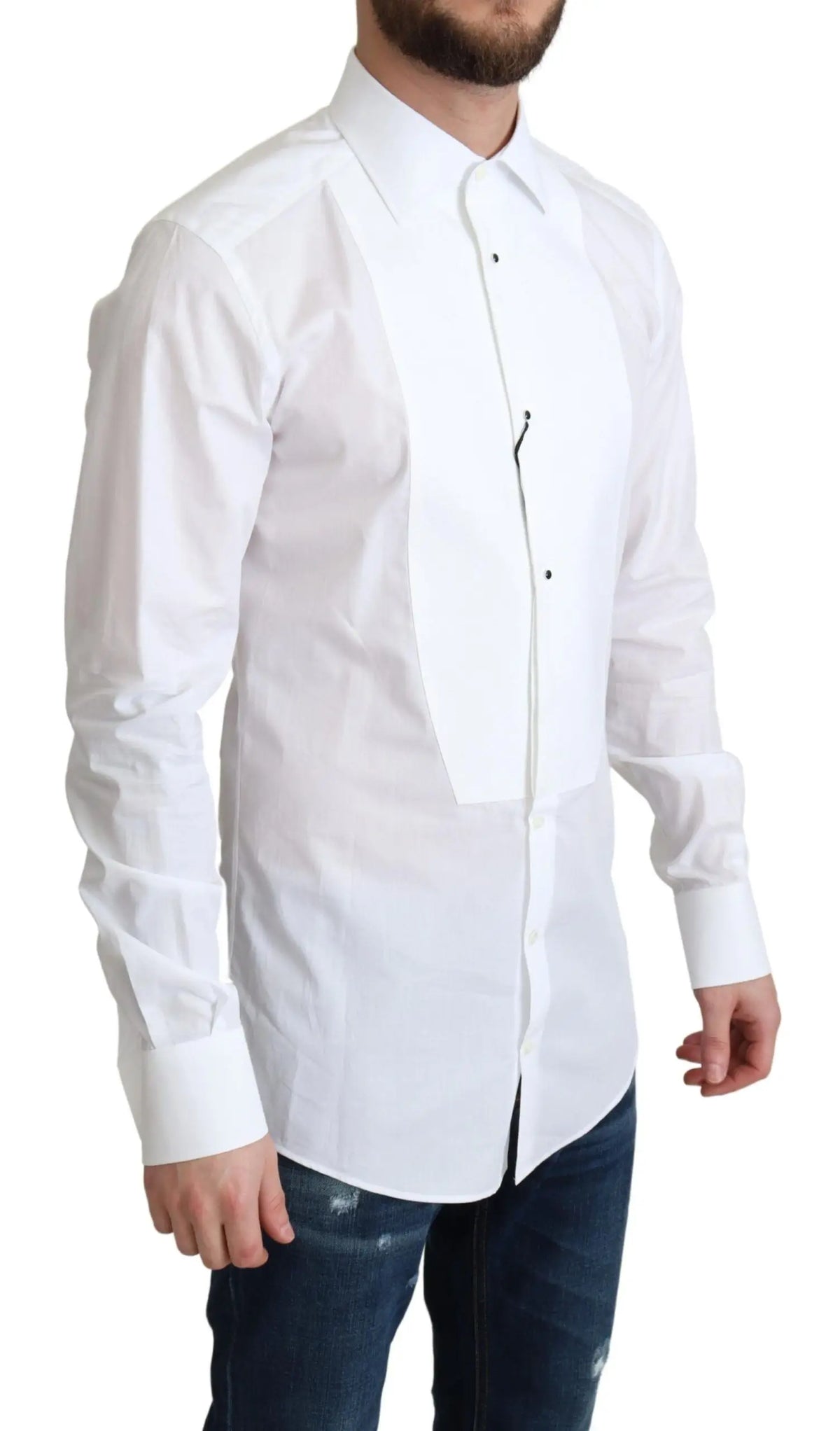 Chemise formelle pour homme dolce & gabbana blanche en popeline de coton avec coupe ajustée et boutons noirs subtils