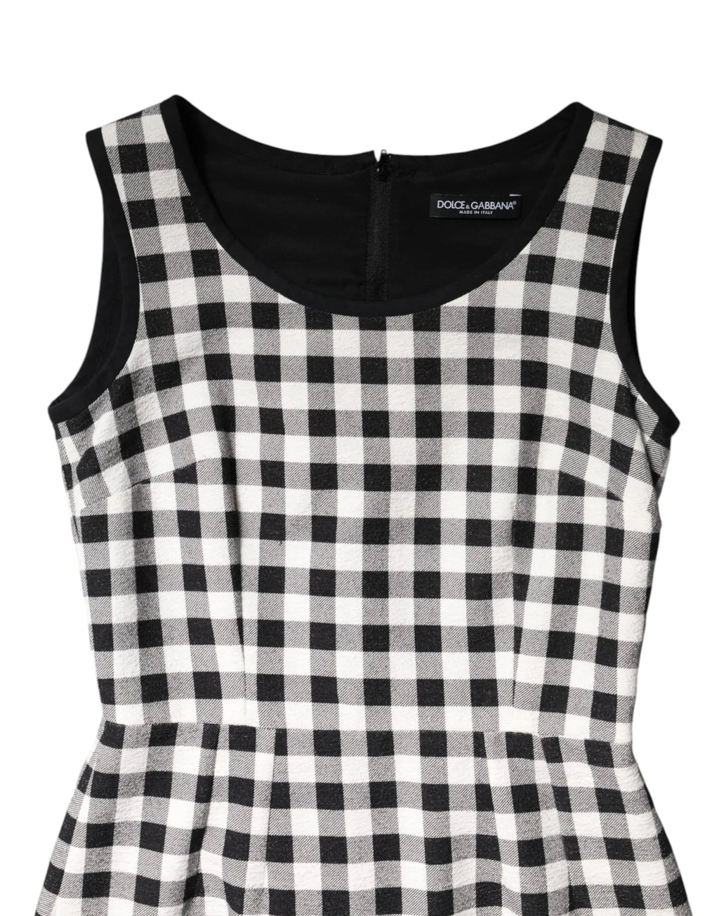 Robe fourreau sans manches à carreaux noir et blanc dolce & gabbana avec doublure intérieure noire