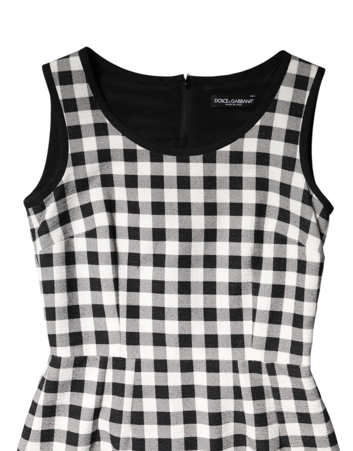 Robe fourreau sans manches à carreaux noir et blanc dolce & gabbana avec doublure intérieure noire