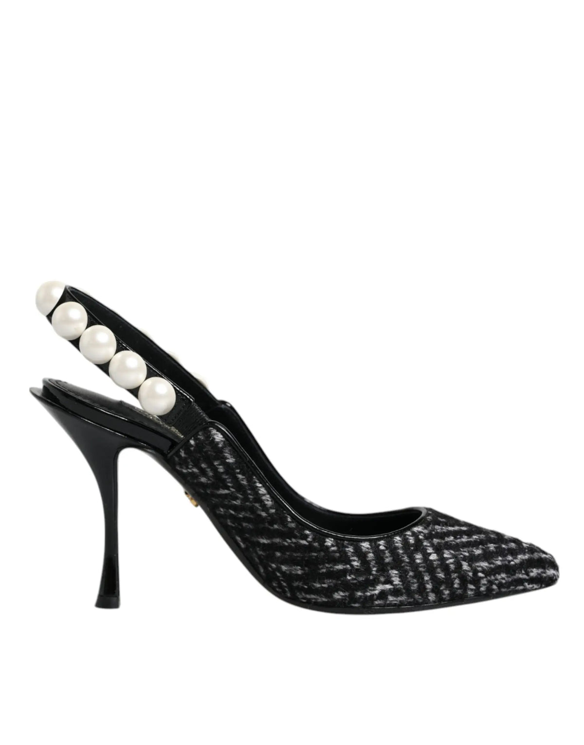 Dolce & gabbana escarpins slingback noirs et blancs en chevron avec cinq perles fines sur la bride