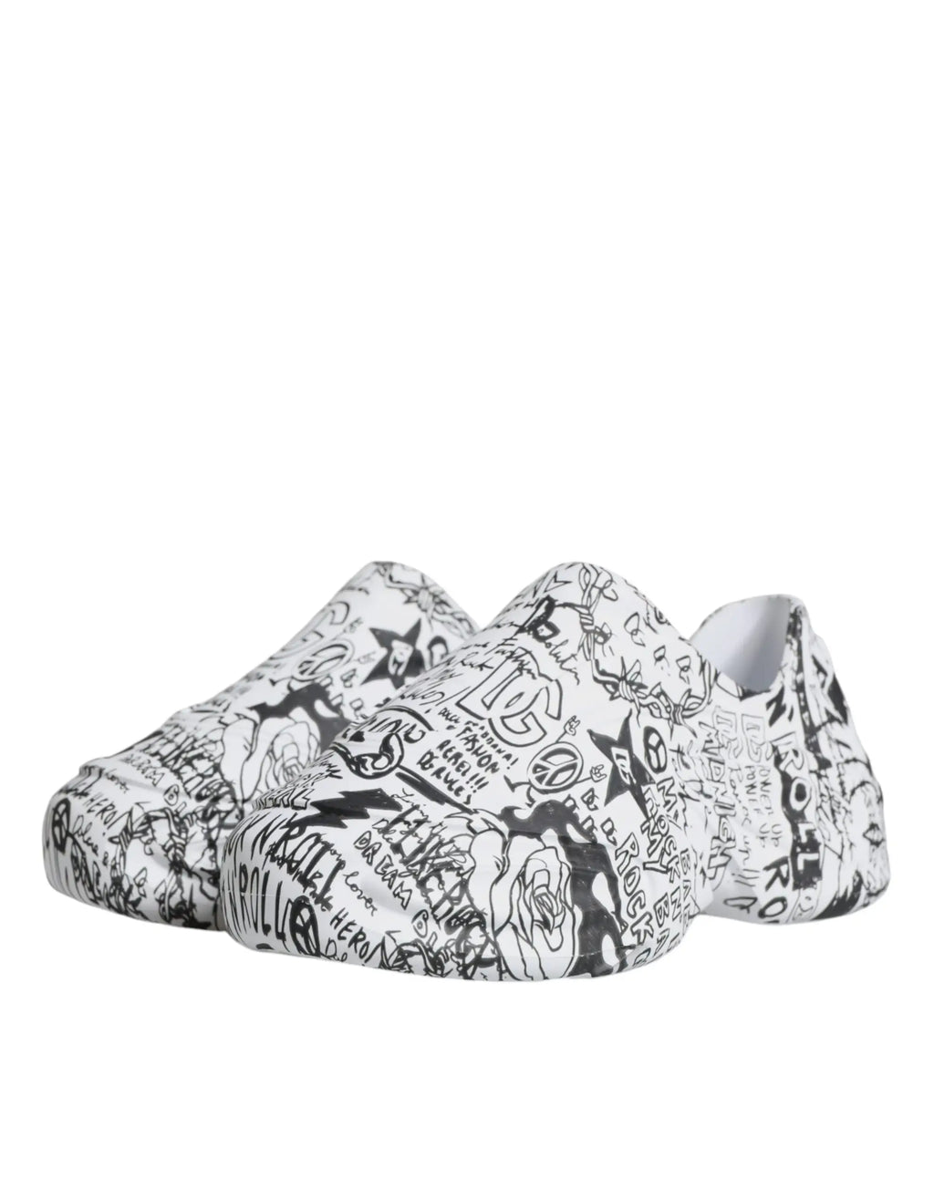 Baskets slip-on dolce & gabbana blanches avec imprimé graffiti noir audacieux étoiles texte et dessins abstraits