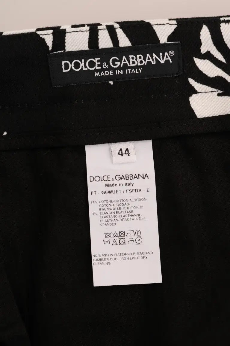 Pantalon slim en coton stretch dolce & gabbana noir avec motif zèbre blanc audacieux