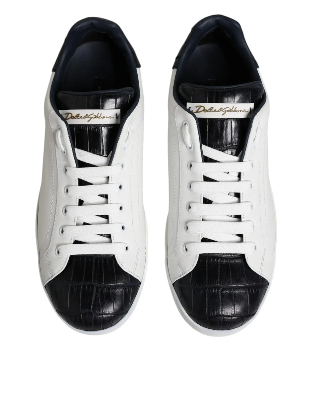 Baskets dolce & gabbana portofino en cuir blanc et noir avec bouts embossés crocodile