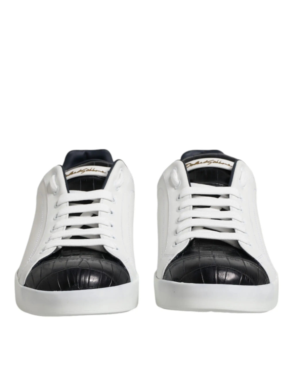 Sneakers portofino en cuir blanc et noir croc embossé par dolce et gabbana au design minimaliste élégant
