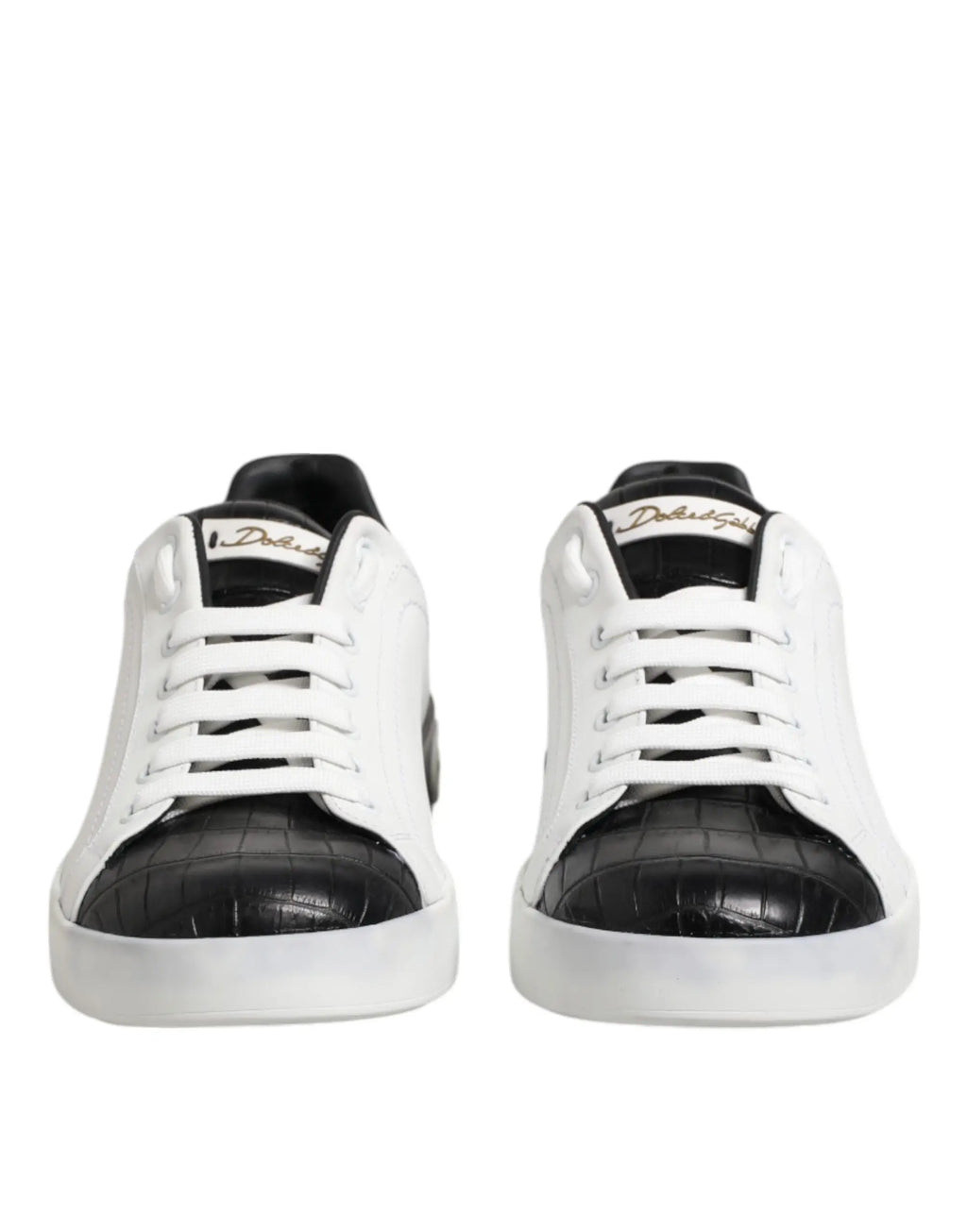 Dolce & Gabbana sneaker blanche et noire en cuir embossé croco au design moderne et épuré