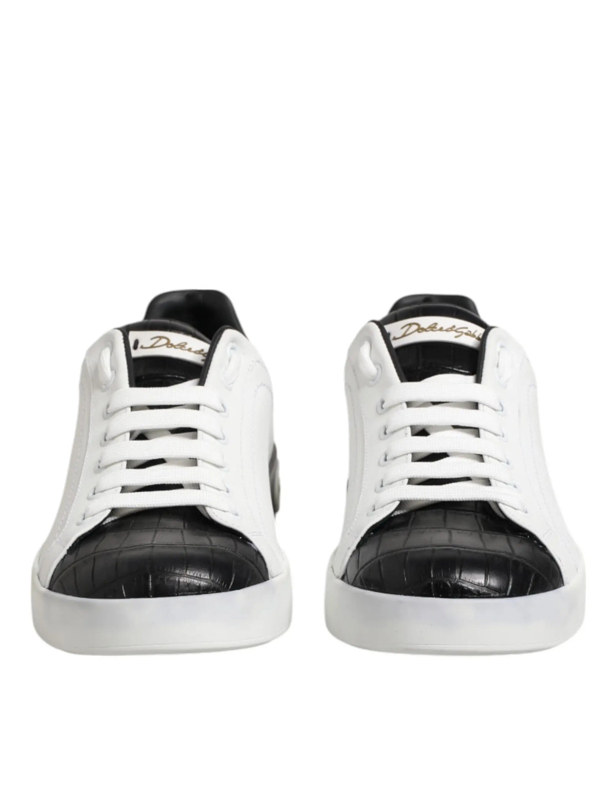 Dolce & Gabbana sneaker blanche et noire en cuir embossé croco au design moderne et épuré