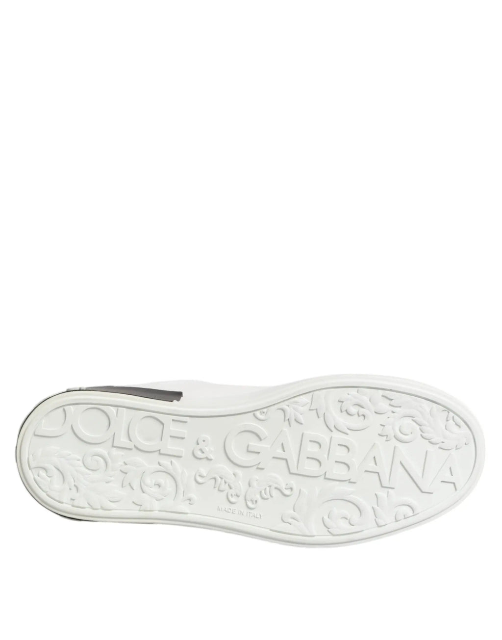 Semelle blanche dolce gabbana avec logo embossé et motif orné sur baskets en cuir blanc et noir portofino