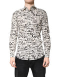 Chemise blanche à manches longues dolce & gabbana avec imprimé typographique noir et logo d&g pour homme