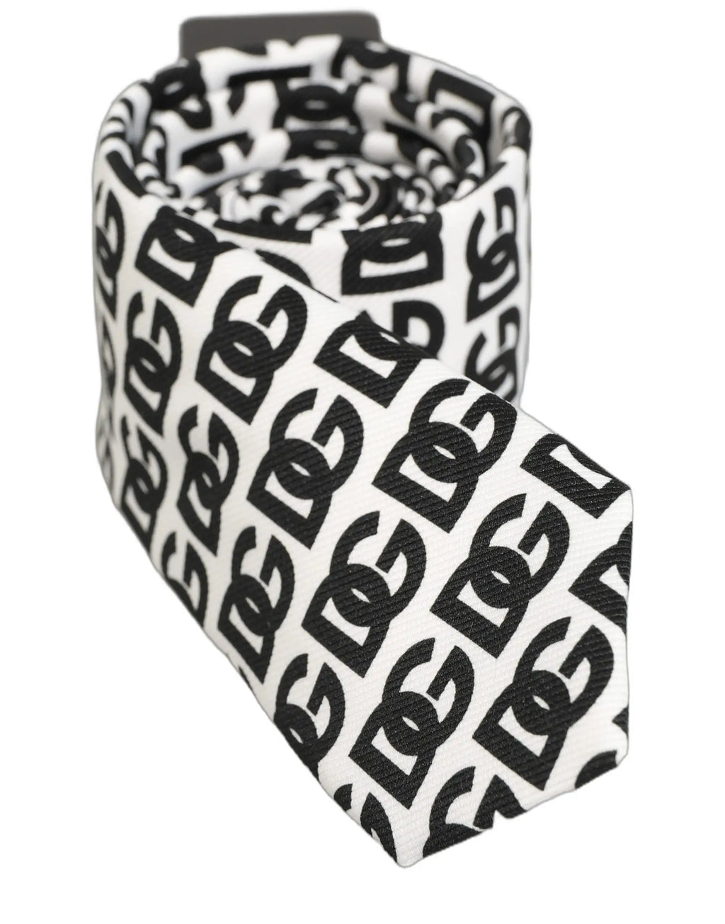 Dolce & gabbana cravate large ajustable pour homme noire et blanche avec motif logo dc en monogramme