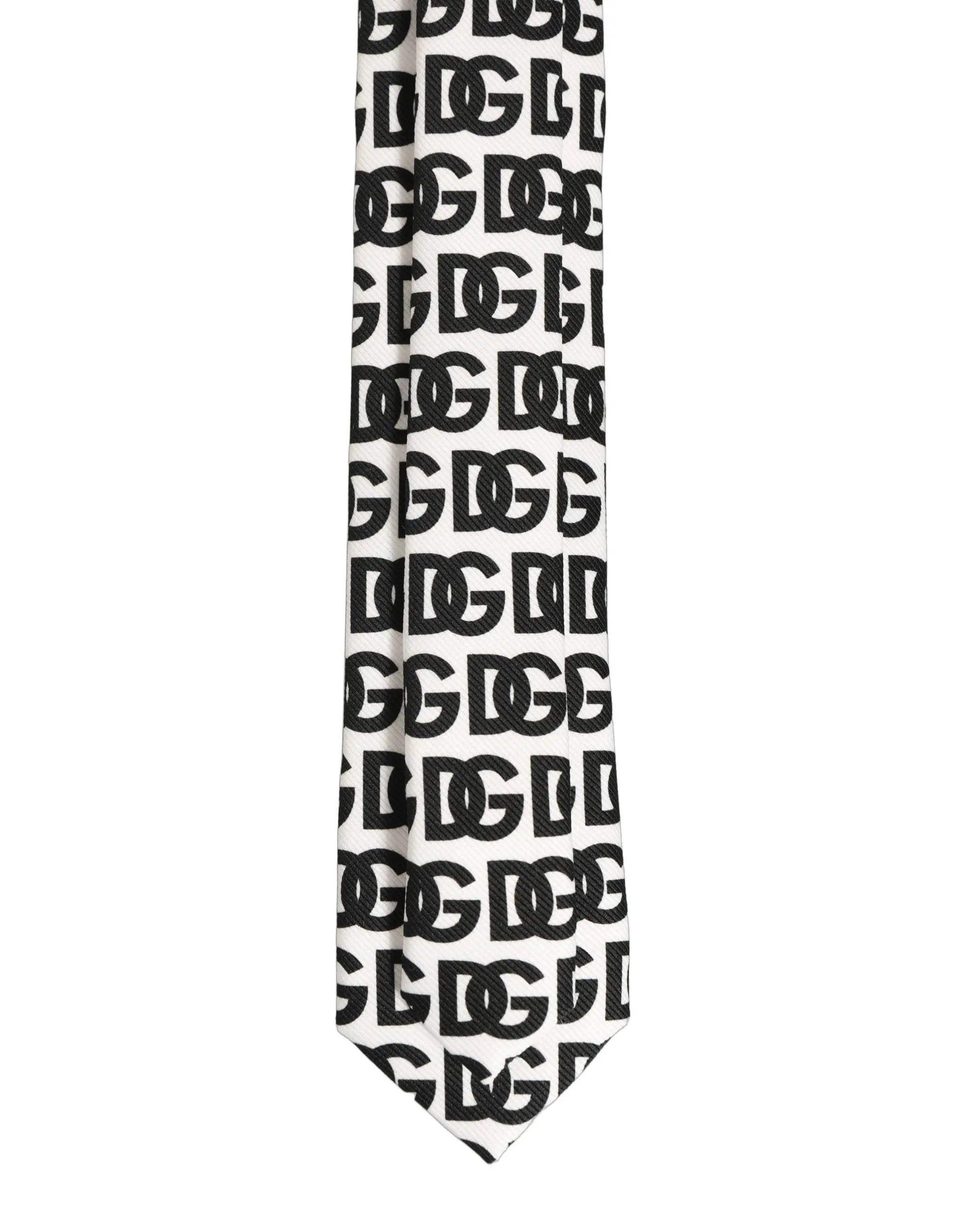 Une cravate large blanche dolce gabbana avec un motif monogramme dg noir répétitif ajustable pour homme