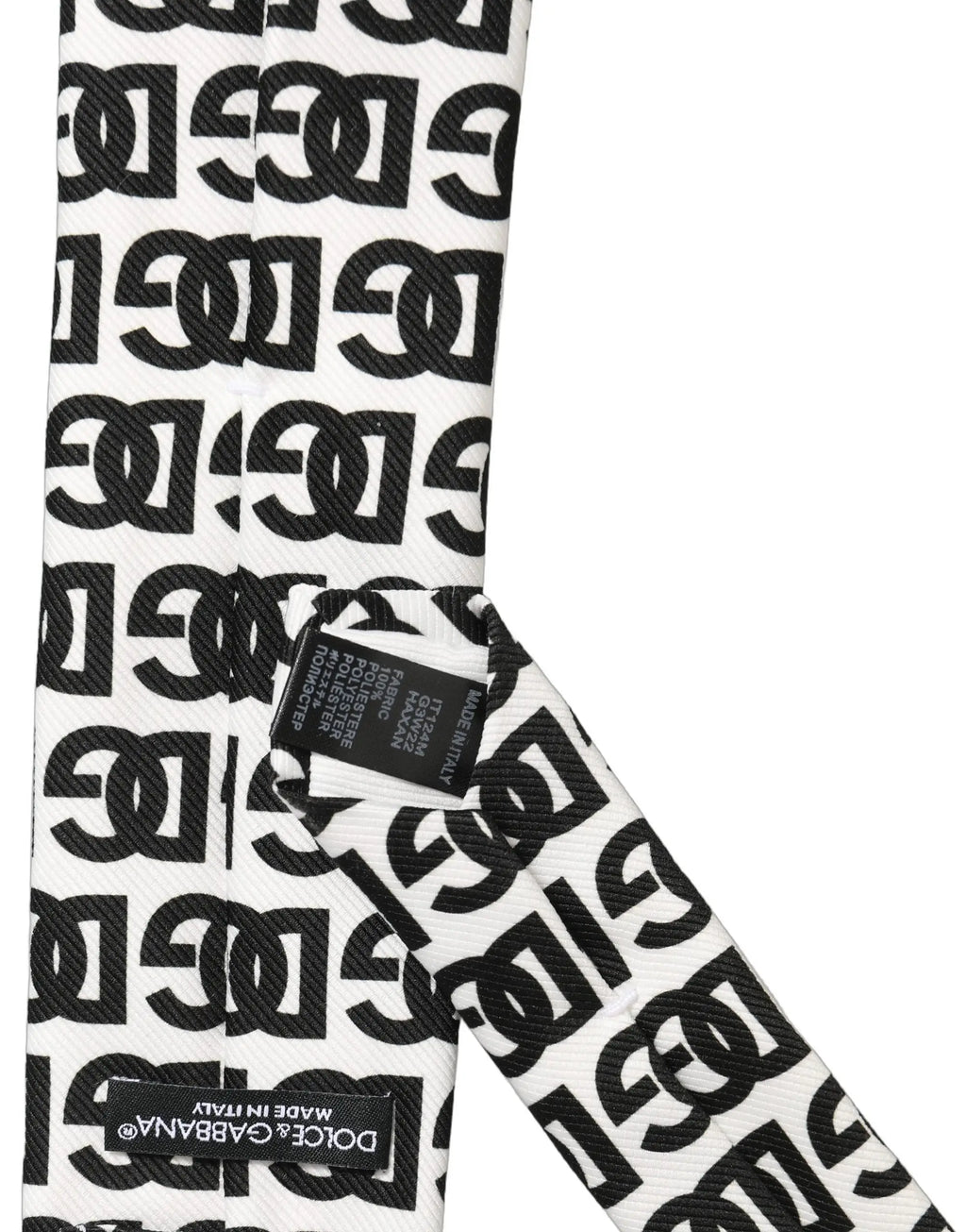 Cravate homme dolce & gabbana blanche en soie avec motif logo noir répétitif large et ajustable