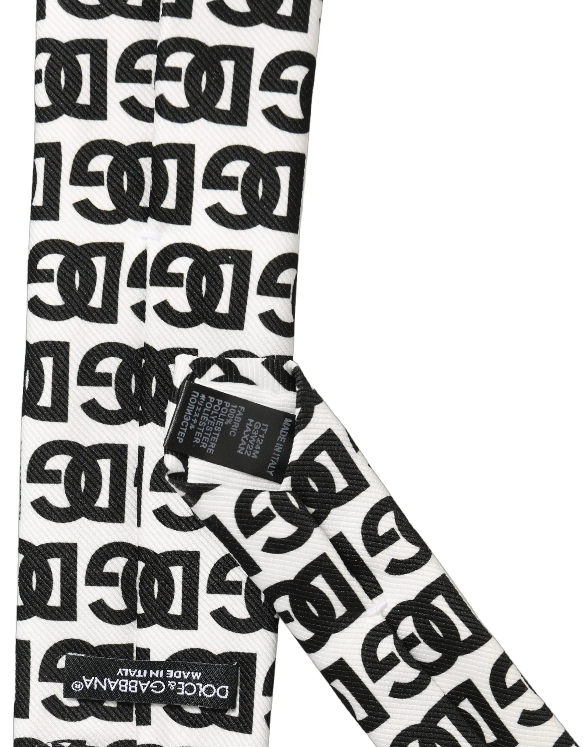 Cravate homme dolce & gabbana blanche en soie avec motif logo noir répétitif large et ajustable