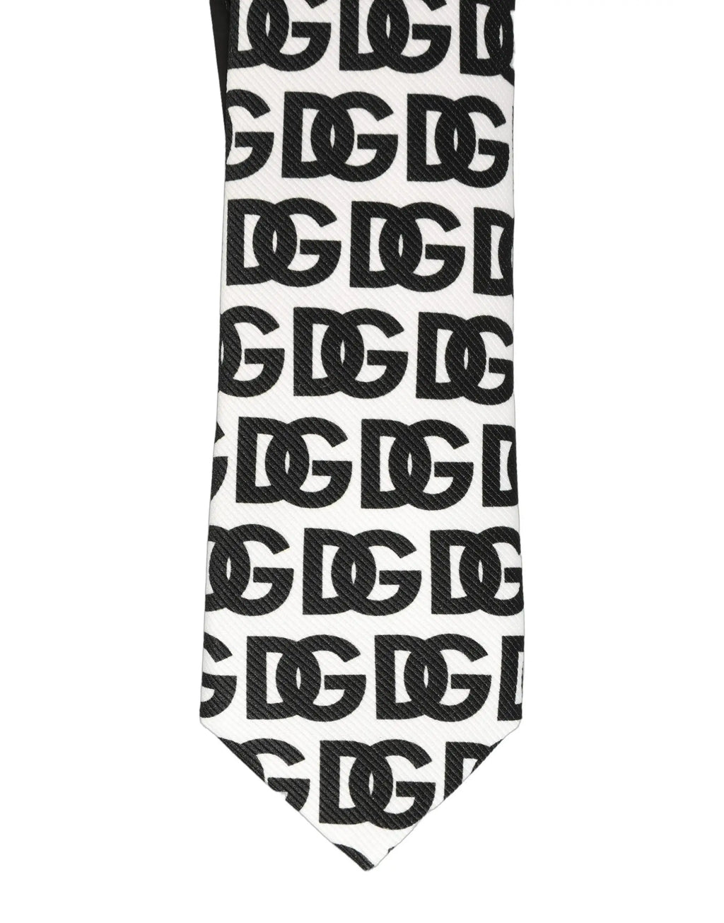 Cravate homme large ajustable en soie blanc noir avec motif logo dg de dolce gabbana