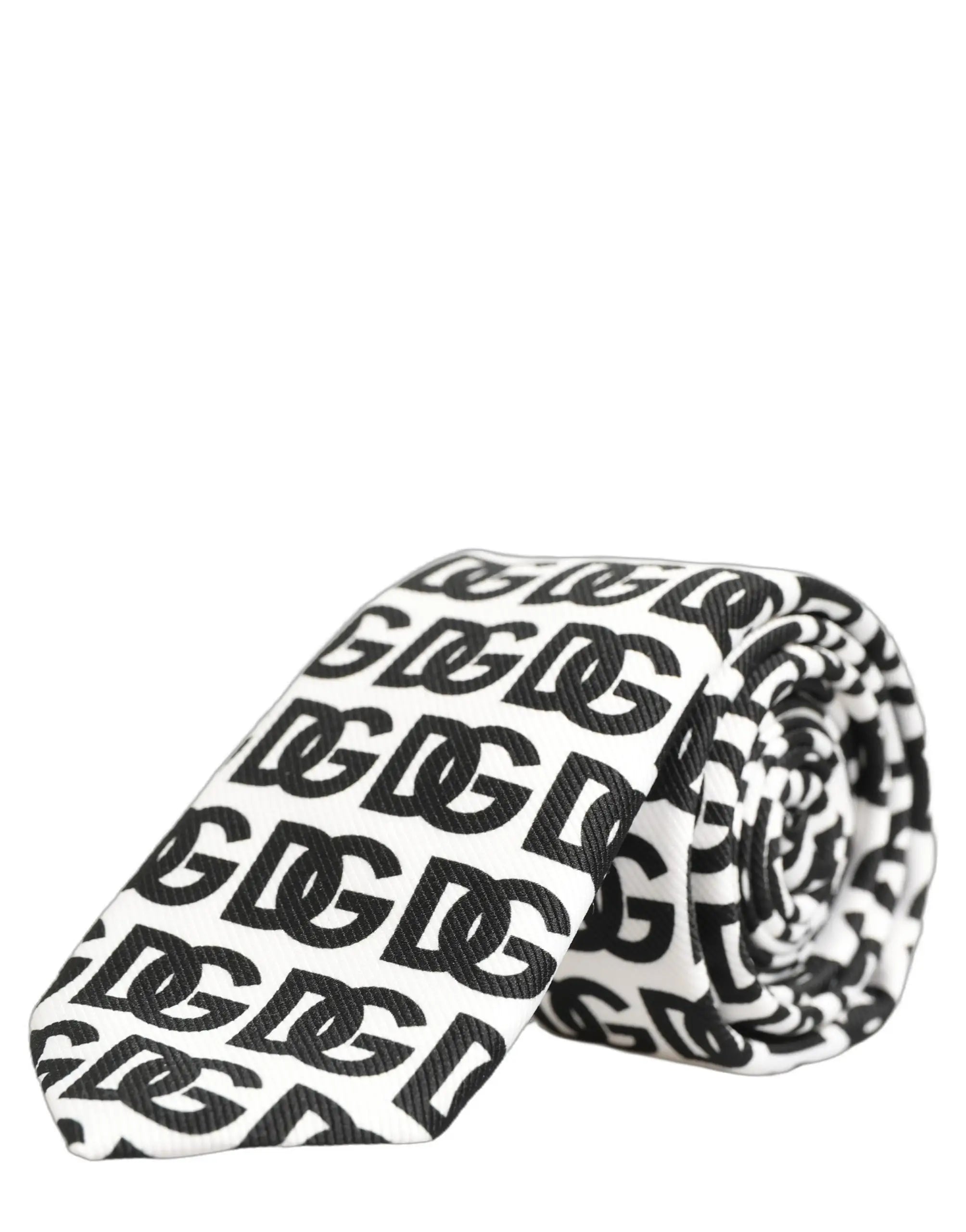 Une cravate homme dolce gabbana blanche avec un motif monogramme noir dg large et ajustable