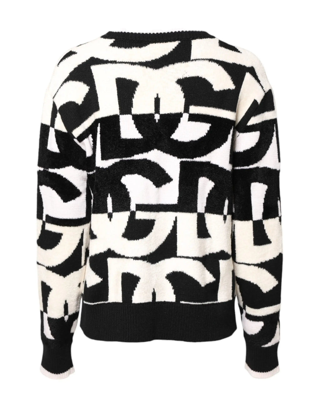Pull noir et blanc en maille pour femme dolce & gabbana avec motif logo abstrait répétitif audacieux
