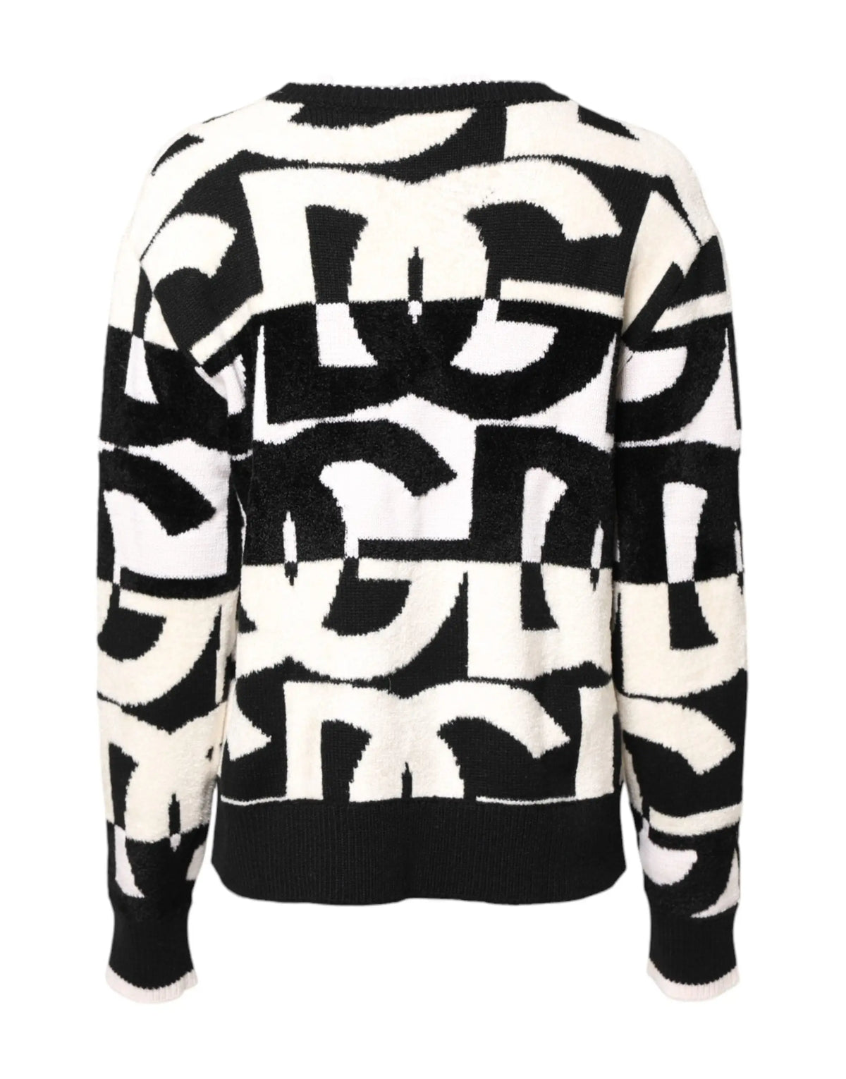 Pull noir et blanc en maille pour femme dolce & gabbana avec motif logo abstrait répétitif audacieux