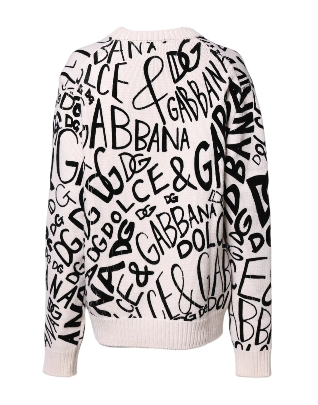 Pull-over femme dolce & gabbana en maille crème avec imprimé graffiti noir logo dolce & gabbana intégral
