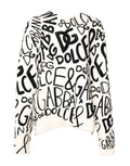 Pull-over femme dolce gabbana blanc avec imprimé logo noir style graffiti sur le devant et les manches