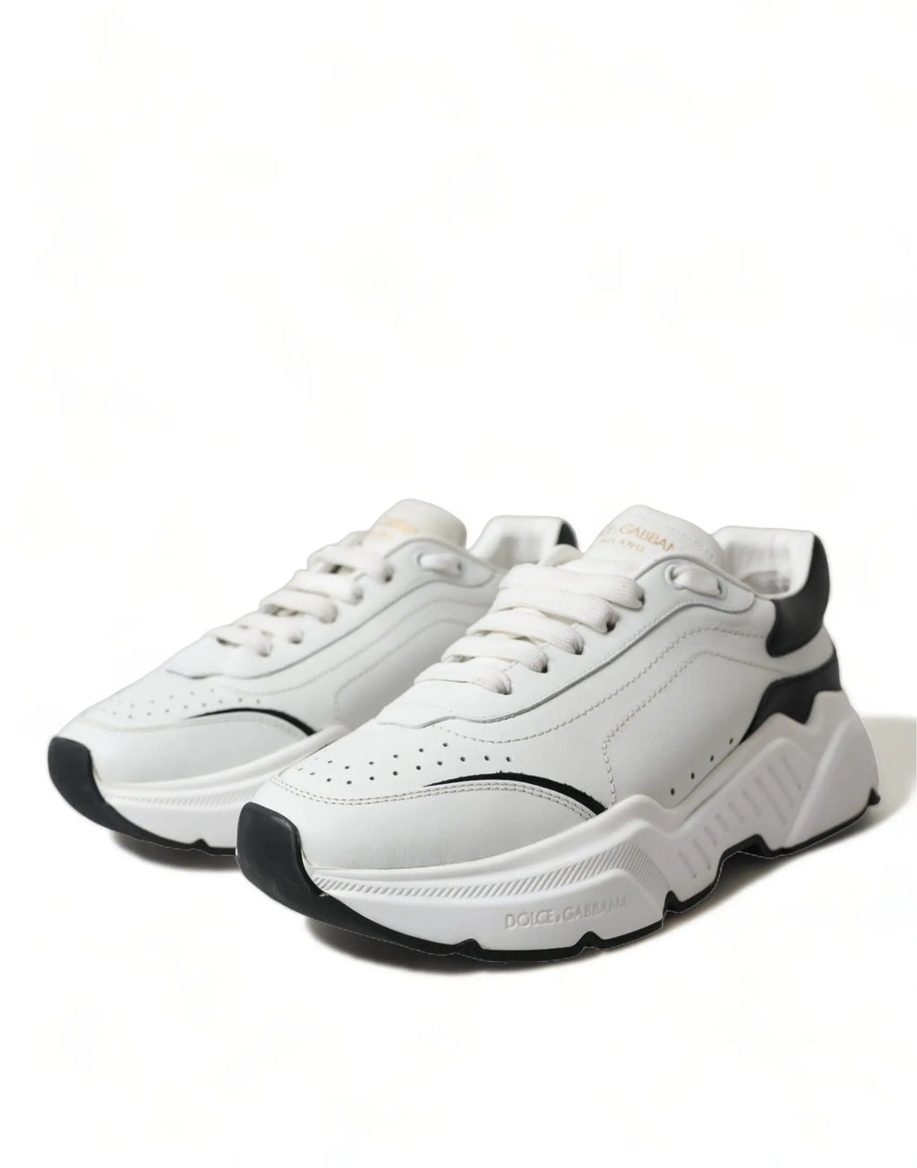 Baskets dolce gabbana daymaster blanches et noires en cuir avec semelle en caoutchouc texturée et design chunky