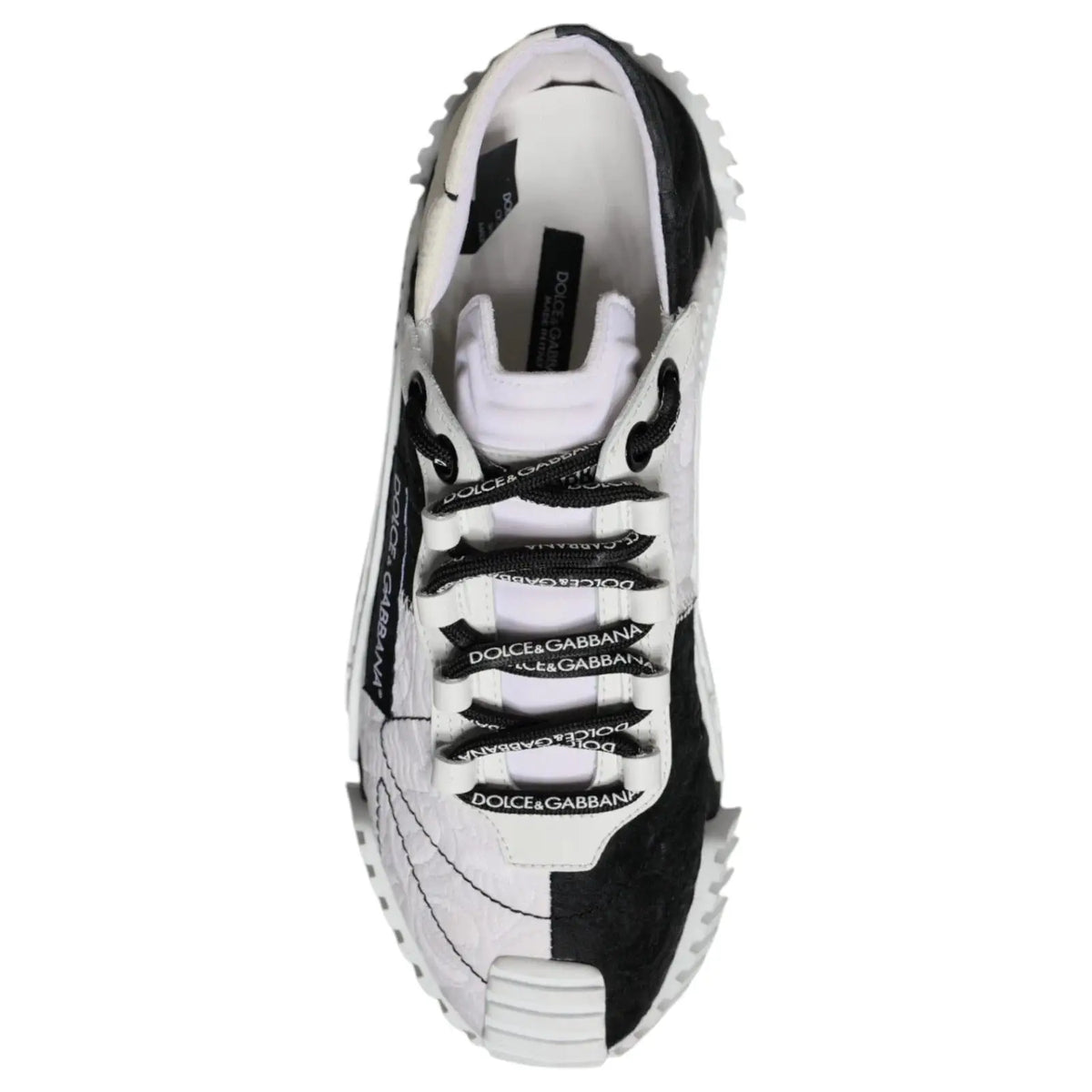 Baskets basses dolce & gabbana blanches et noires avec logo voyant sur les lacets et la languette