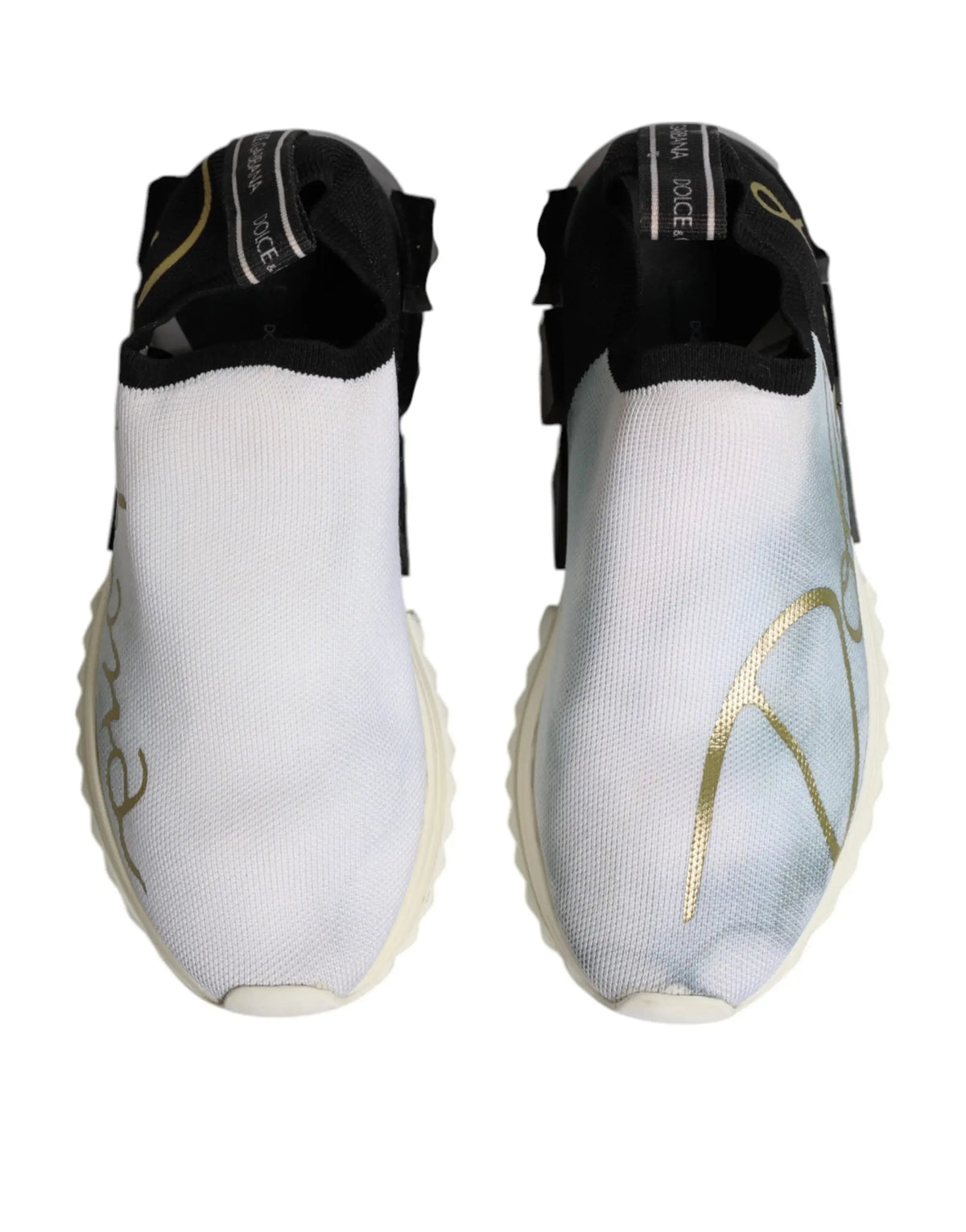 Dolce & gabbana sneakers basses sorrento blanches et noires avec dessus en maille texturée blanche et logo métallique doré