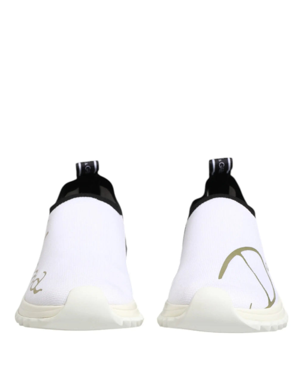 Dolce & gabbana white black low top sorrento sneakers with white slip-on design black accents and gold logo detailing
