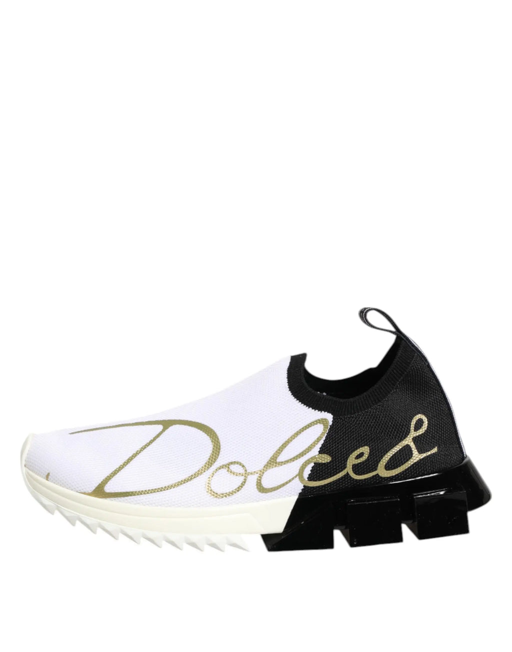 Baskets basses dolce & gabbana blanc et noir avec lettrage en feuille d or sur le côté