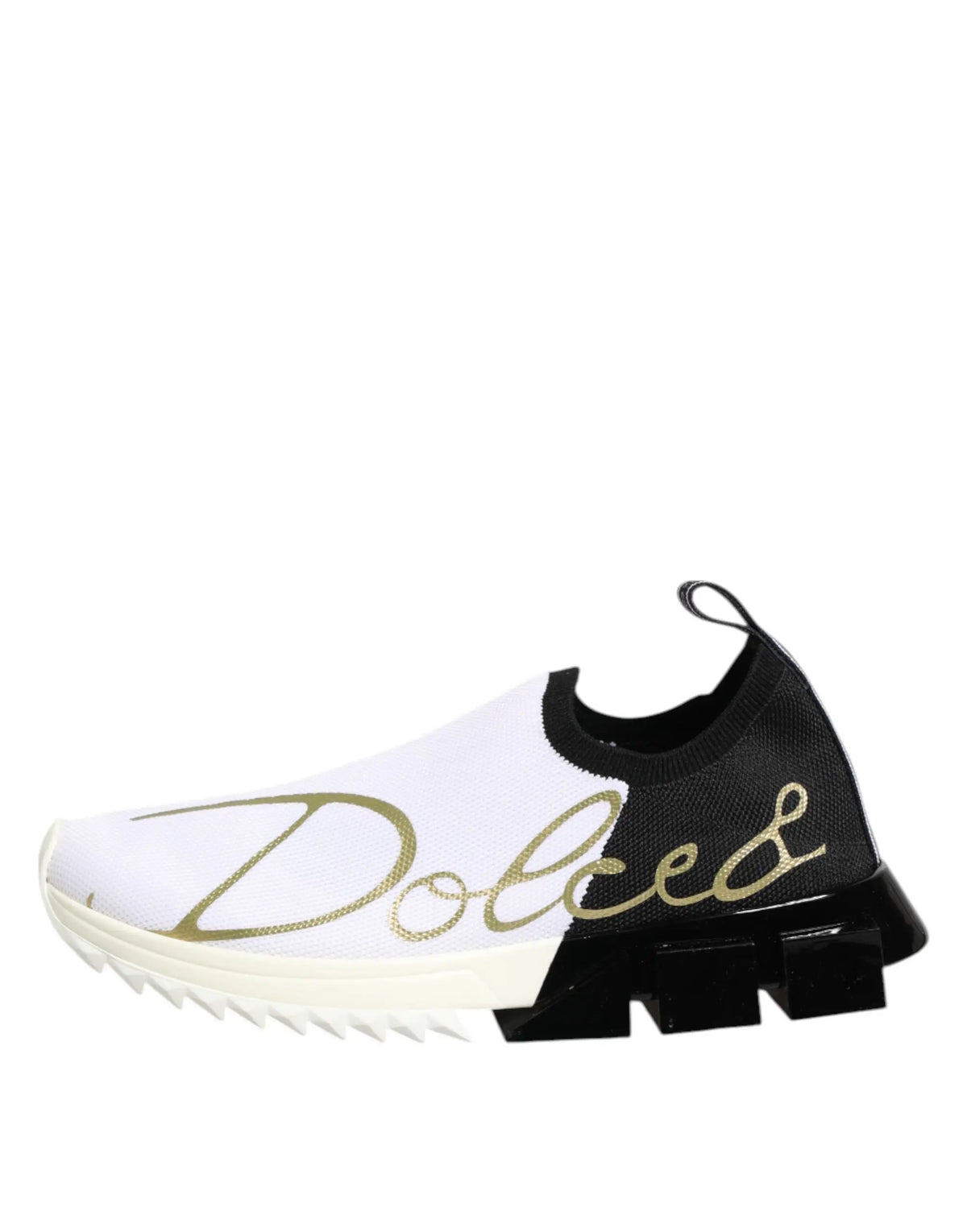 Baskets basses dolce & gabbana blanc et noir avec lettrage en feuille d or sur le côté