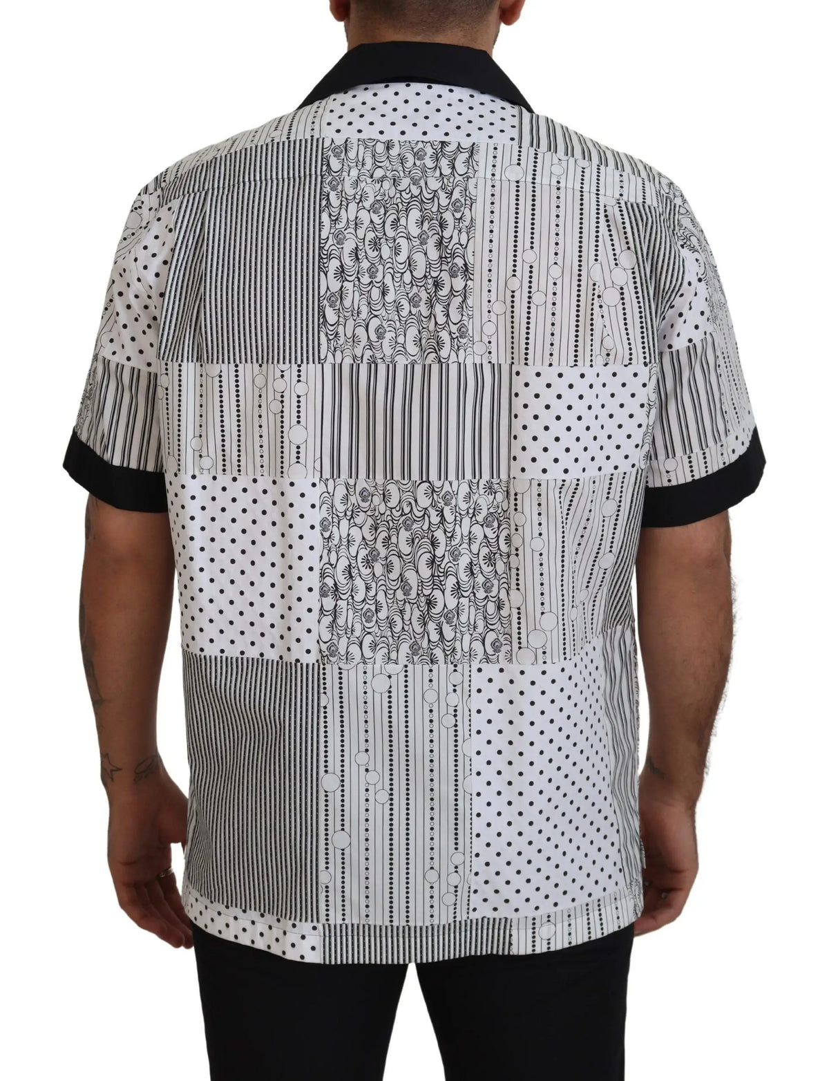 Chemise dolce & gabbana blanche et noire à manches courtes en patchwork avec col et boutons