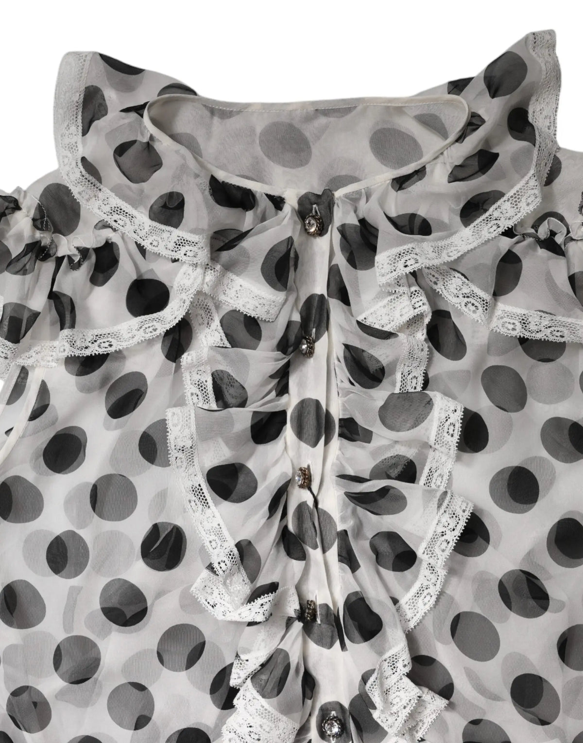Blouse délicate noir et blanc à pois en coton avec tissu transparent, dentelle et boutons dolce & gabbana