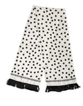 Dolce & gabbana foulard blanc à pois noirs avec franges 165,5 cm x 32 cm pour le cou