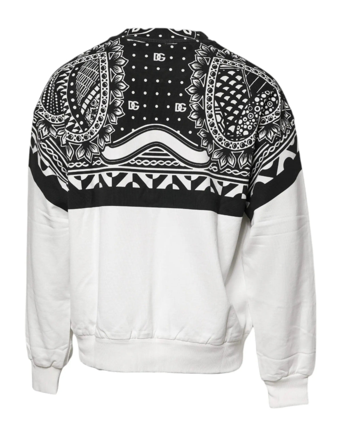 Sweatshirt Dolce & Gabbana en coton blanc avec motif bandana noir et blanc et manches blanches solides vu de dos