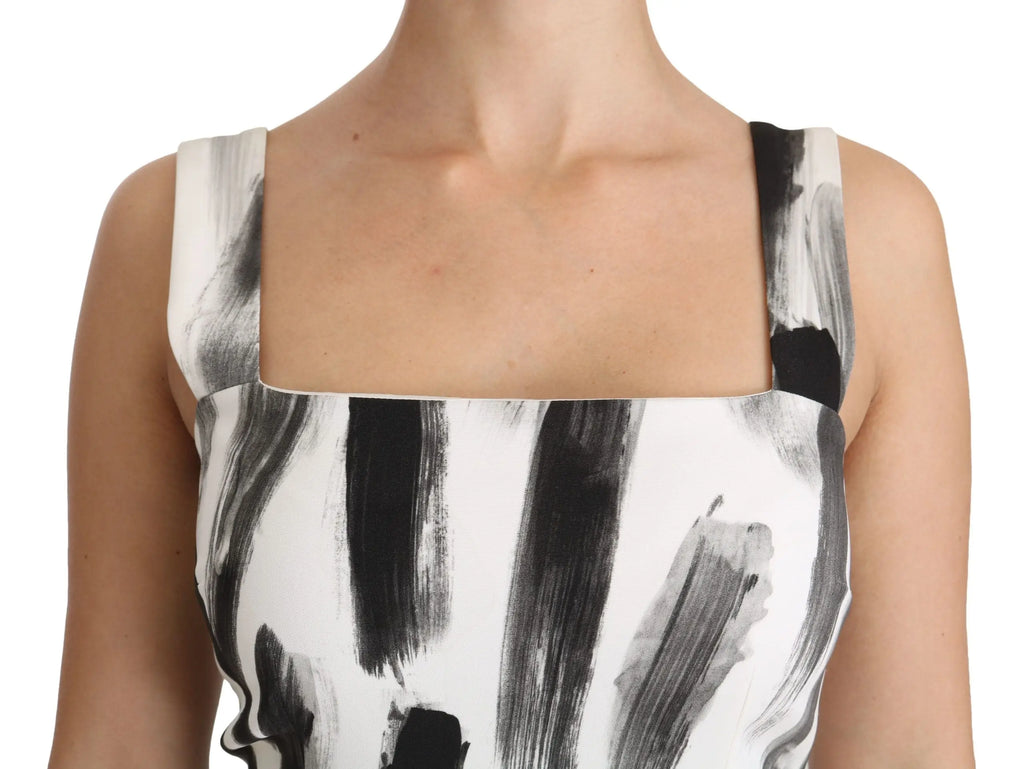 Robe midi en viscose dolce gabbana blanche avec top sans manches à col carré motif noir et blanc audacieux