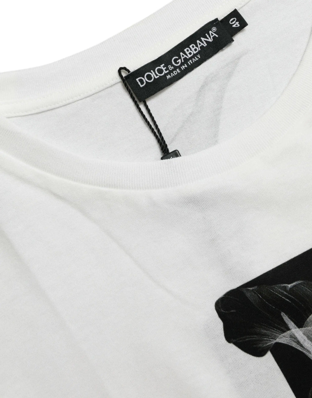 T-shirt dolce & gabbana blanc en coton avec imprimé graphique noir de roses au col rond