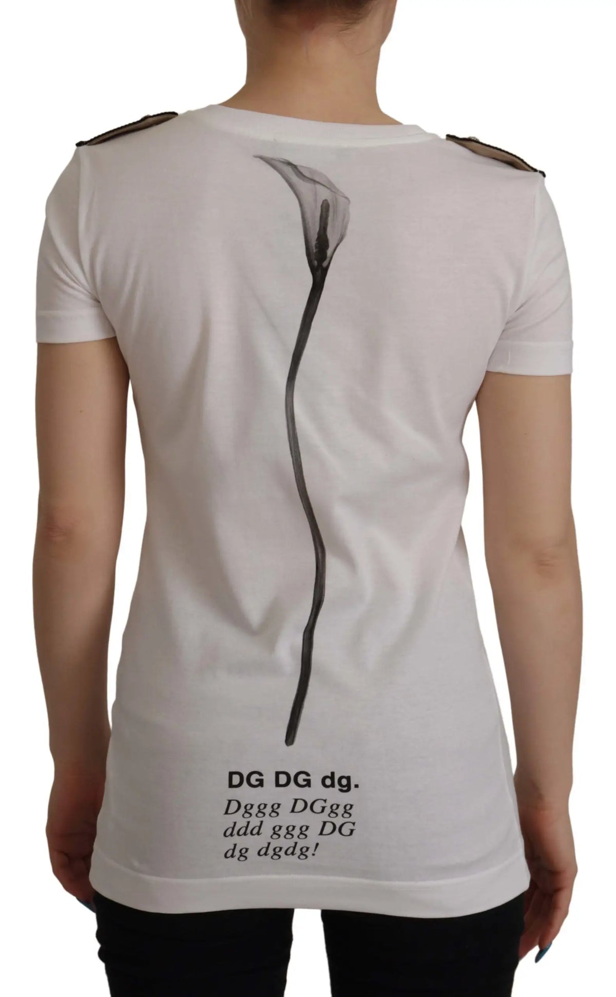 T-shirt blanc dolce & gabbana en coton avec graphique calla lily noir et épaulettes contrastantes