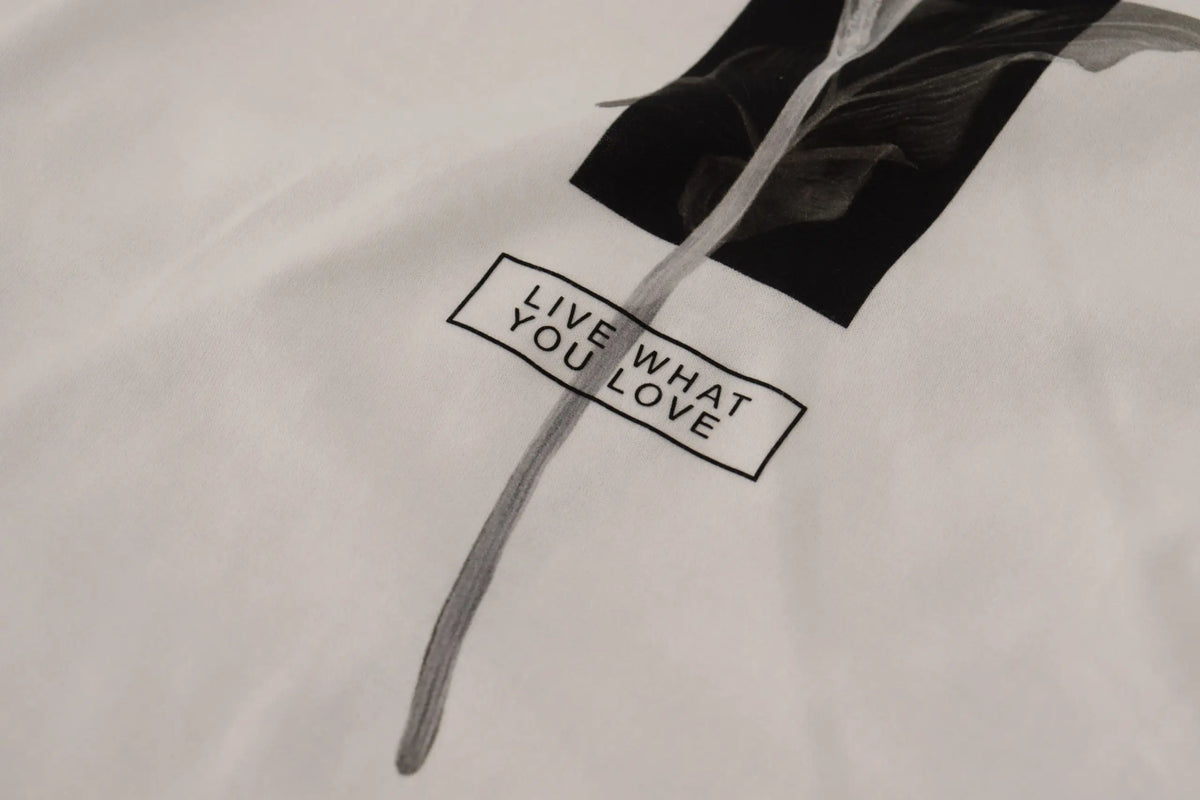 T-shirt dolce & gabbana en coton blanc avec graphique noir et blanc de tige fleurie et texte live what you love