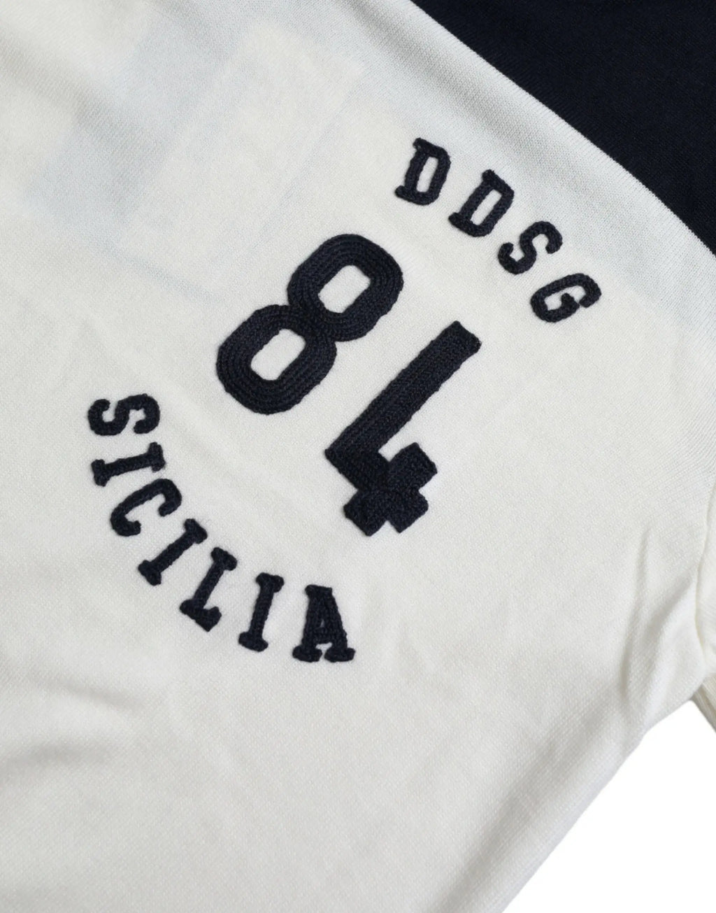 Pull-over dolce & gabbana blanc style baseball avec broderie noire dds 84 sicilia sur le devant