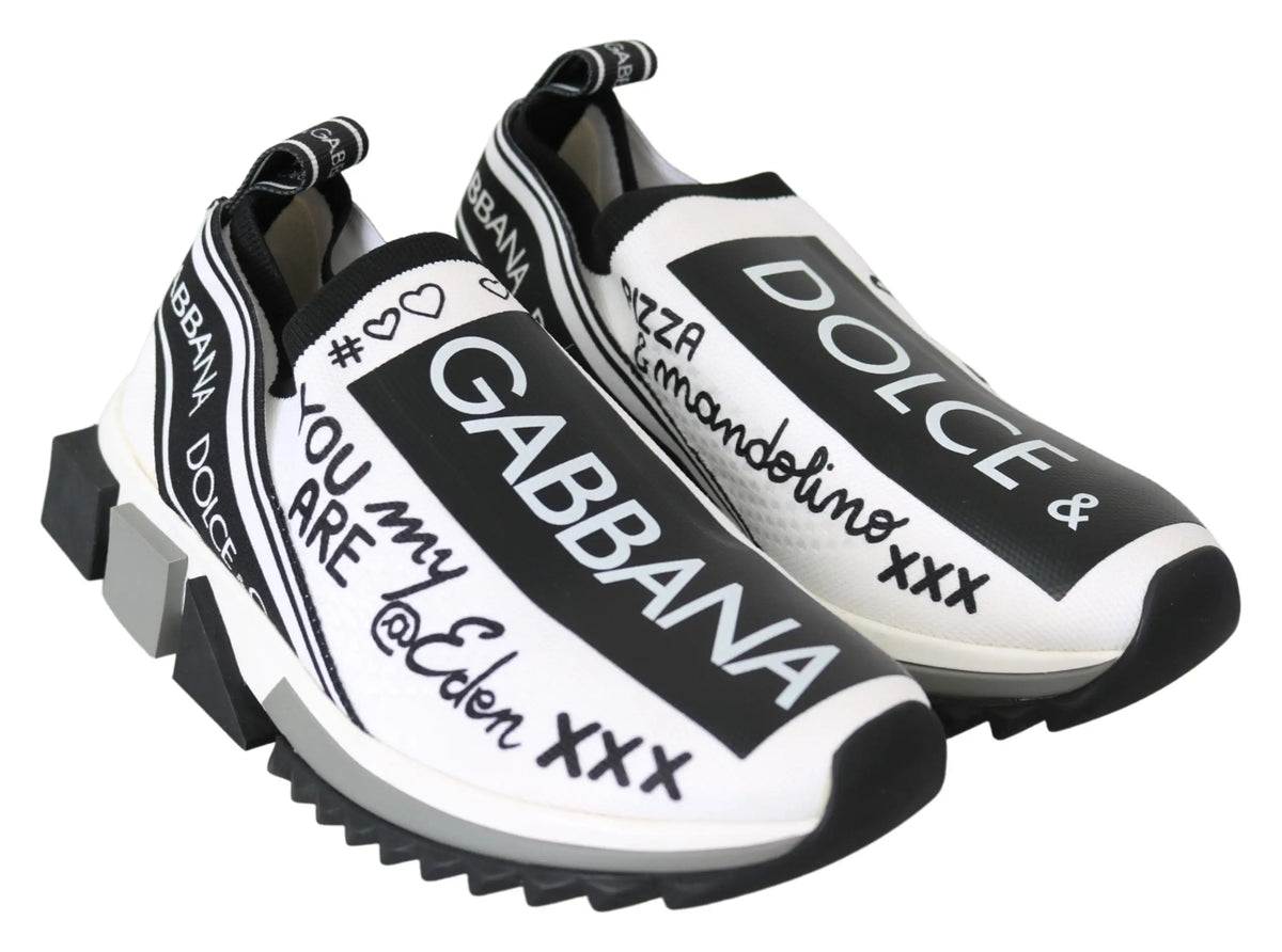 Dolce & gabbana sneakers slip on sorento blanches et noires avec lettrage graphique et semelle épaisse